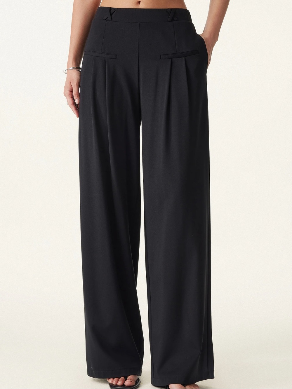 OGL Ponte-De-Roma Drapey Bamboo Ponte Mid Rise Wide Leg Trouser with Pockets M